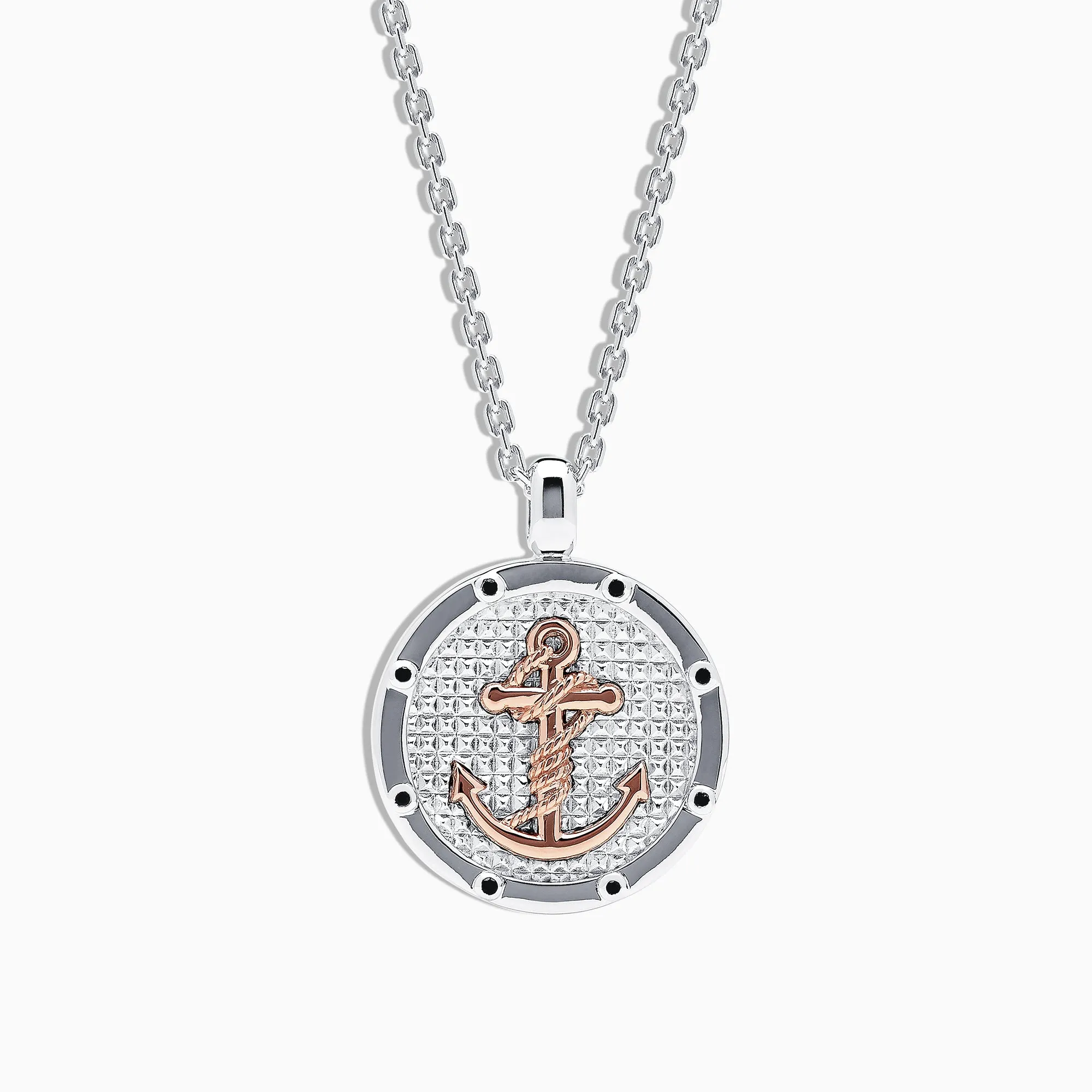 Men's Sterling Silver and 18K Rose Gold Plated Anchor Pendant sold by Effy