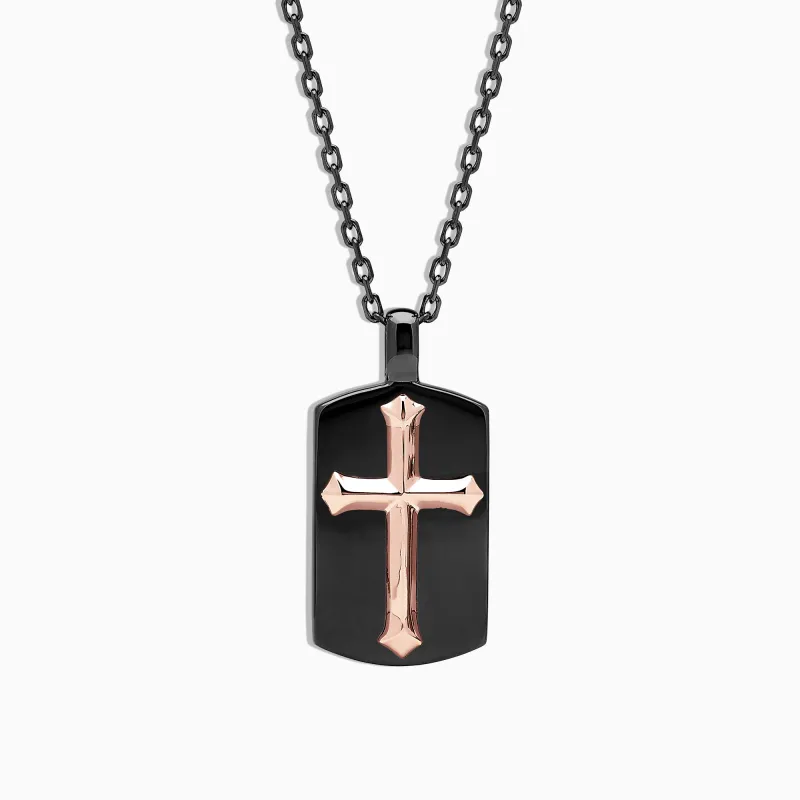 Men's Rhodium Sterling Silver and Rose Gold Plated Cross Pendant sold by Effy