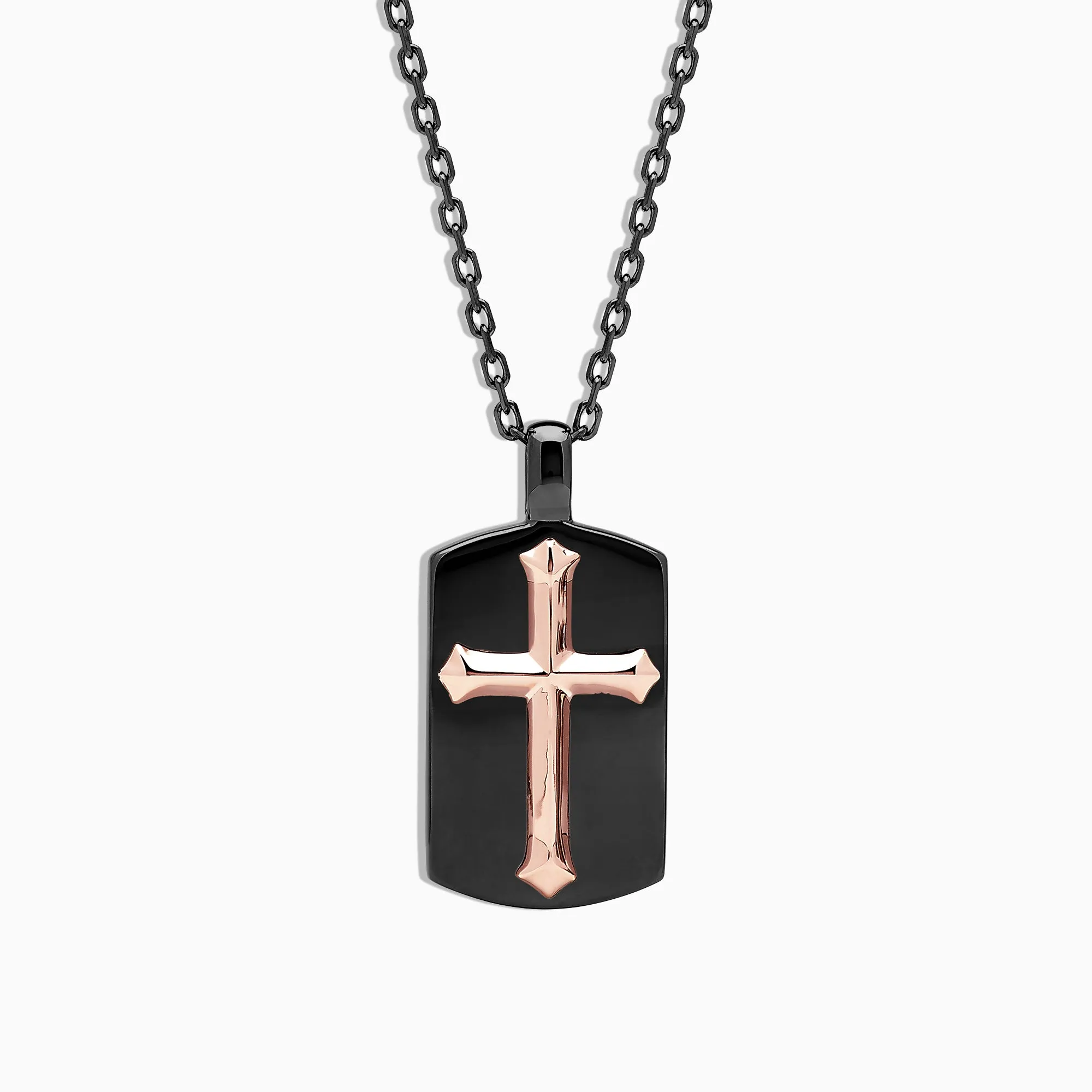Men's Rhodium Sterling Silver and Rose Gold Plated Cross Pendant sold by Effy