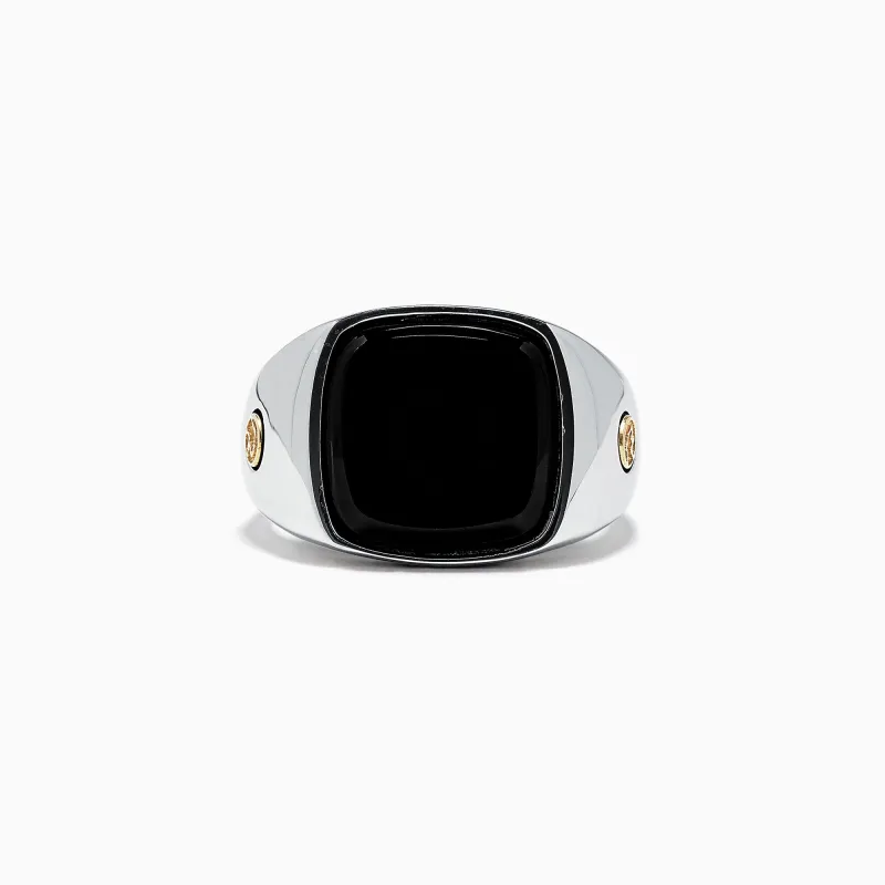 Men's Sterling Silver and 18K Yellow Gold Onyx Ring, 5.90 TCW sold by Effy