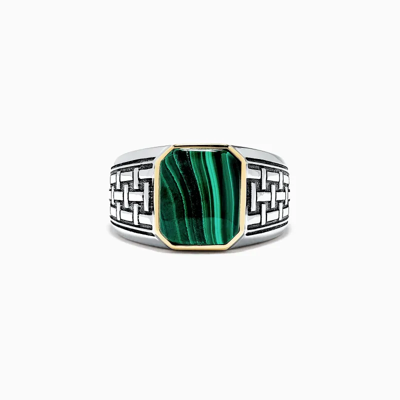 Men's Sterling Silver and 14K Yellow Gold Malachite Ring, 6.05 TCW sold by Effy