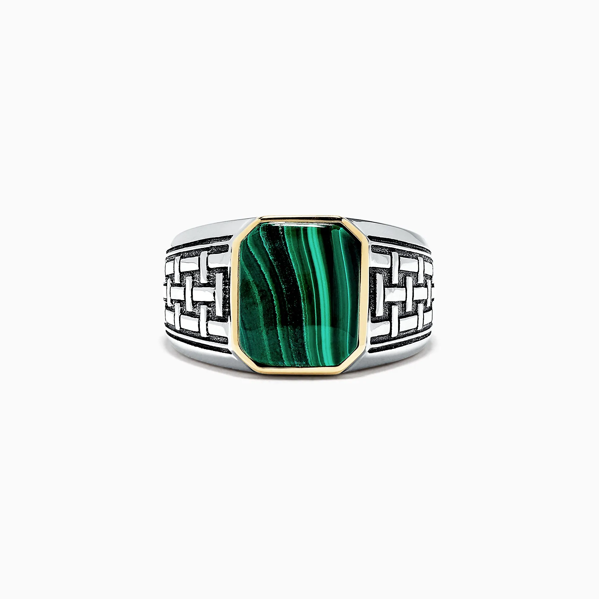 Men's Sterling Silver and 14K Yellow Gold Malachite Ring, 6.05 TCW sold by Effy