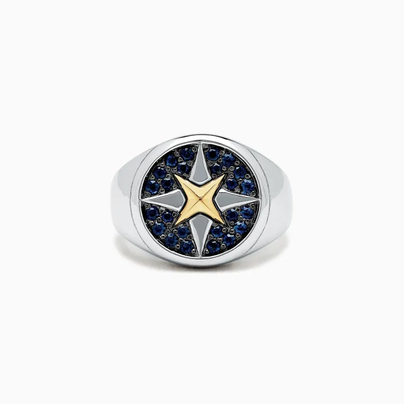 Men's Sterling Silver and 18K Yellow Gold Blue Sapphire Ring, 0.75 TCW sold by Effy