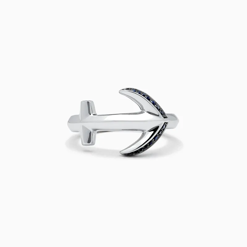 Men's Sterling Silver and Black Sapphire Anchor Ring, 0.14 TCW sold by Effy