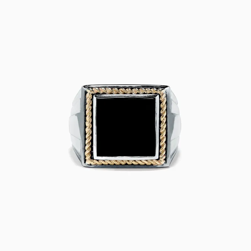Men's Sterling Silver and 14K Yellow Gold Onyx Ring, 1.53 TCW sold by Effy