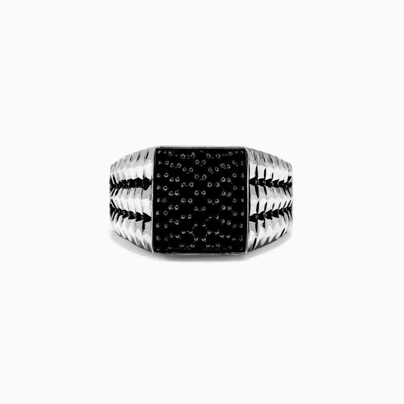 Men's Sterling Silver Round Black Sapphire Ring, 1.15 TCW sold by Effy