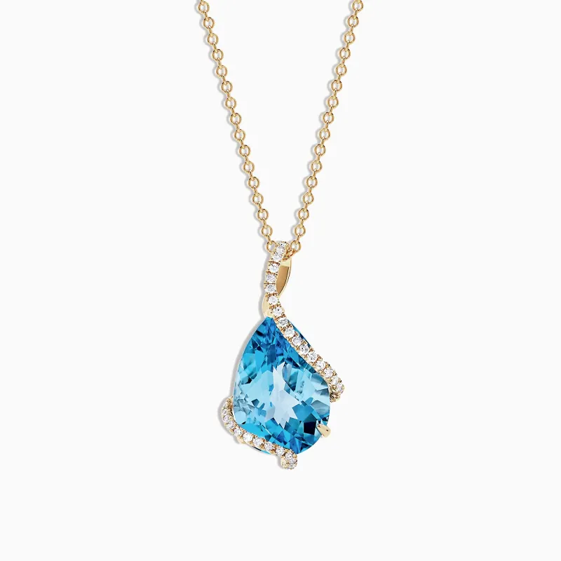 Ocean Bleu 14K Yellow Gold Blue Topaz and Diamond Pendant, 6.09 TCW sold by Effy