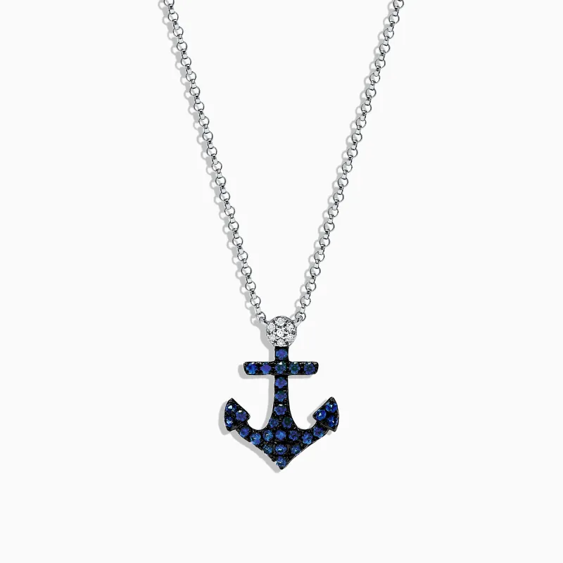 Seaside 14K White Gold Sapphire and Diamond Anchor Pendant, 0.29 TCW sold by Effy