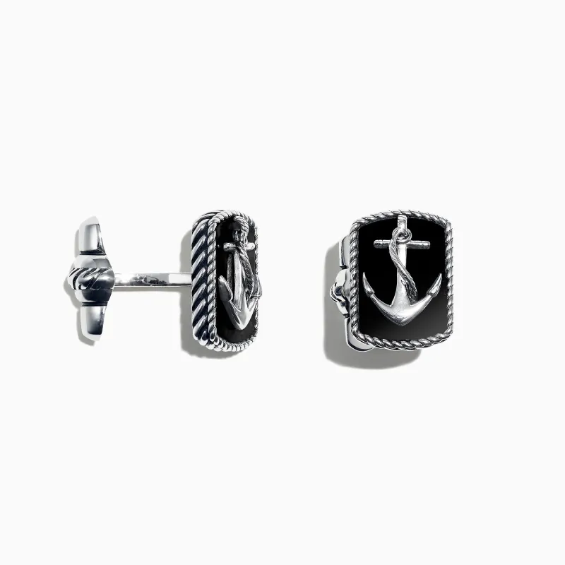 Men's Sterling Silver Onyx Anchor Cufflinks, 9.85 TCW sold by Effy