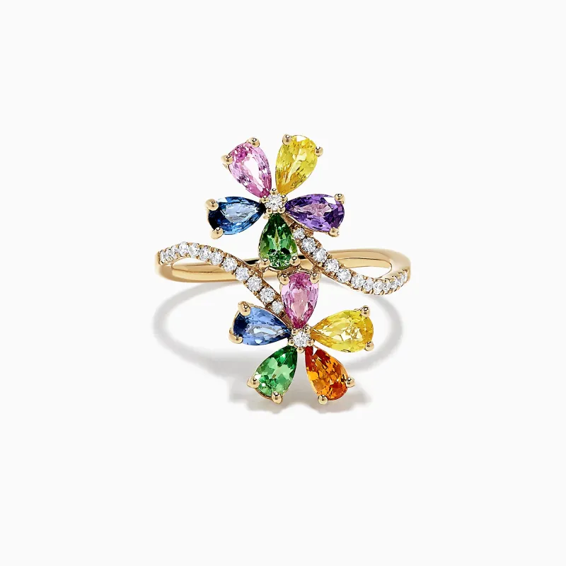 Watercolors 14K Gold Multi Sapphire and Diamond Floral Ring, 3.03 TCW sold by Effy