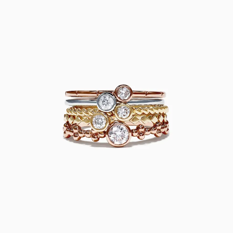 Trio 14K Tri Color Gold Diamond 5 Stack Ring, 0.61 TCW sold by Effy