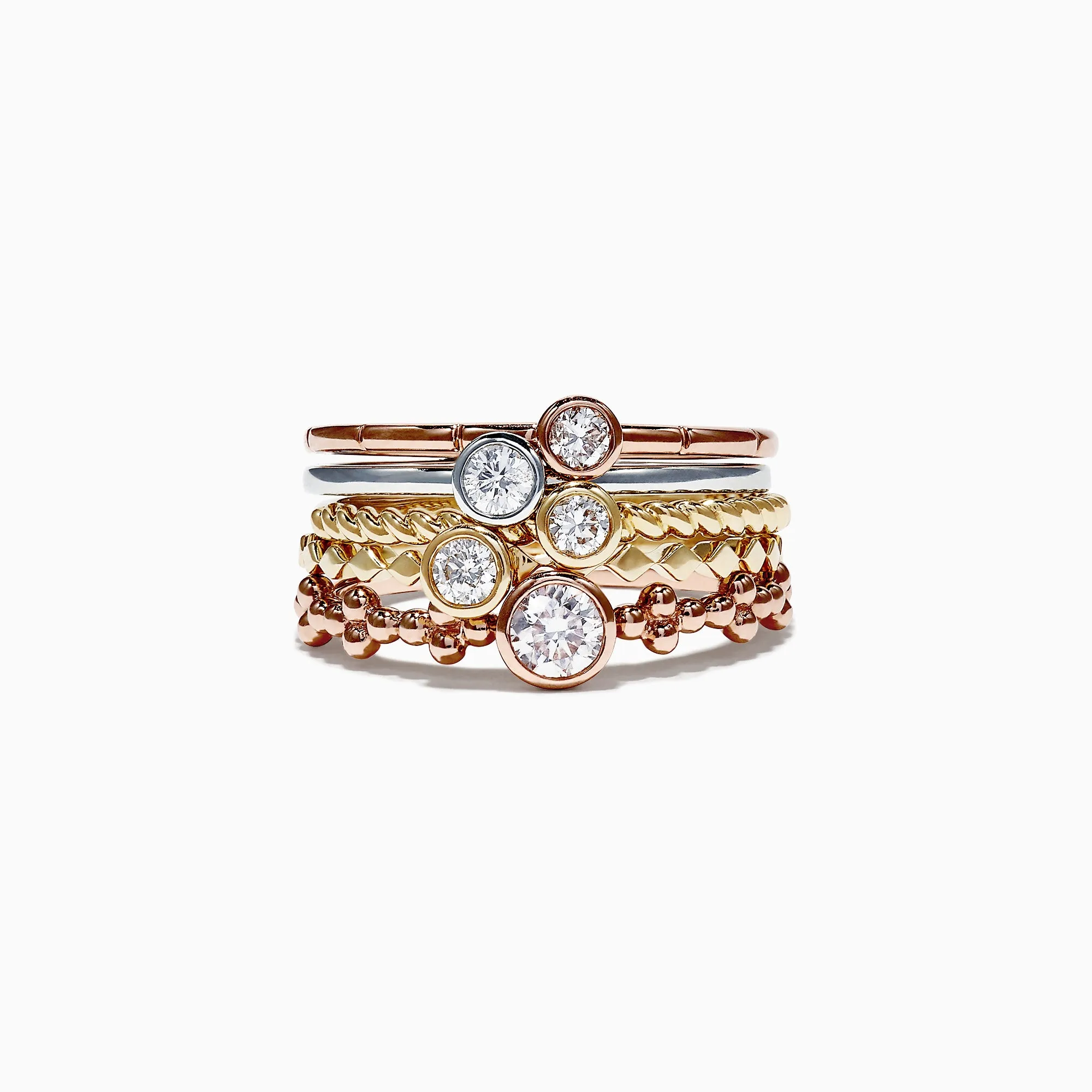 Trio 14K Tri Color Gold Diamond 5 Stack Ring, 0.61 TCW sold by Effy