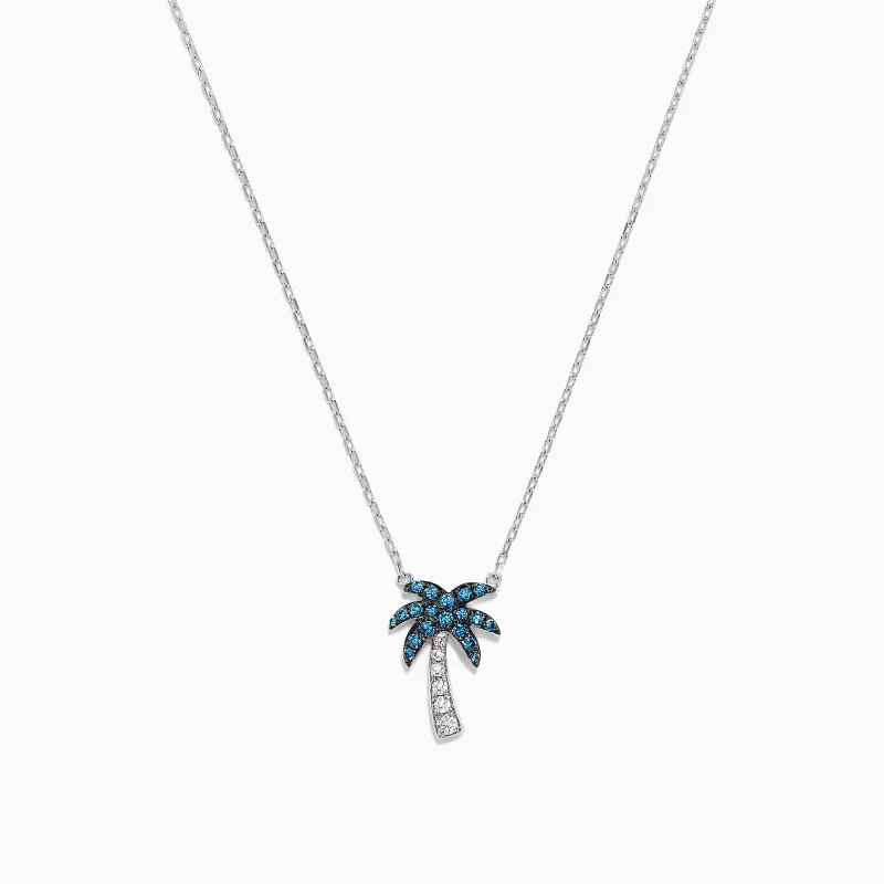 Novelty 14K Gold Blue & White Diamond Palm Tree Necklace, 0.25 TCW sold by Effy