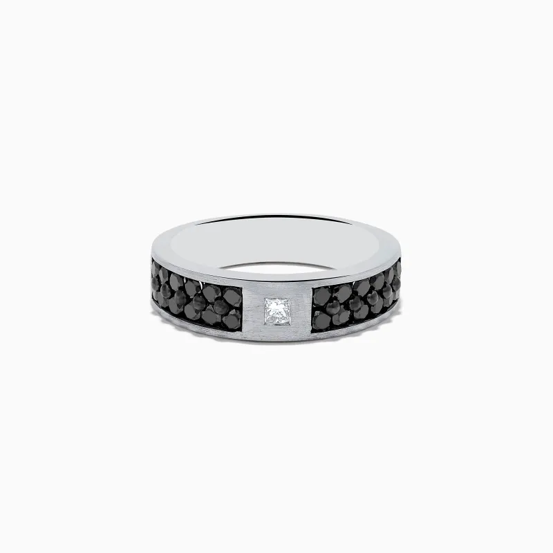 14K White Gold Men's Black and White Diamond Ring, 1.15 TCW sold by Effy