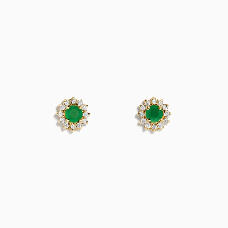 14K Yellow Gold Emerald and Diamond Stud Earrings, 0.72 TCW sold by Effy