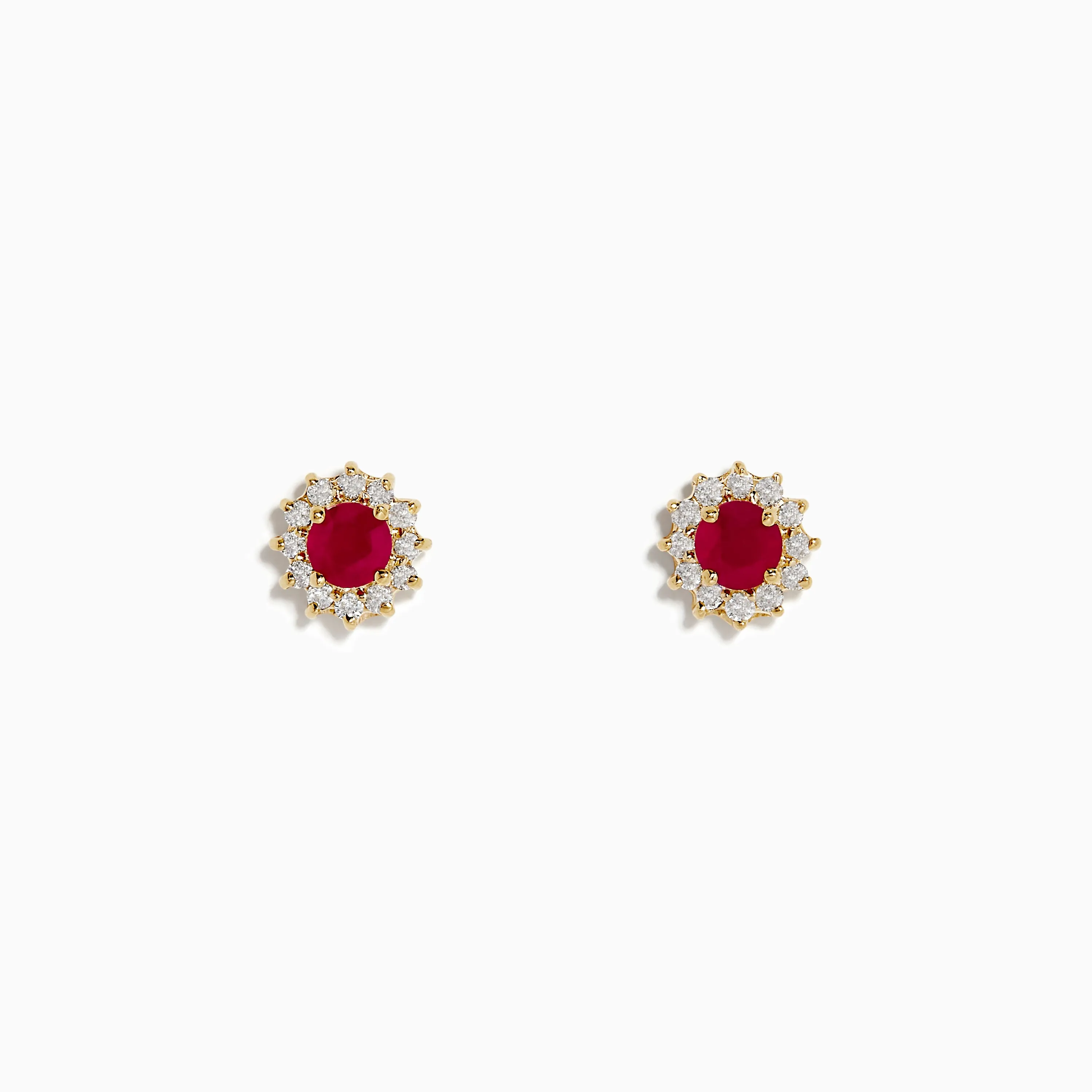 Ruby Royal 14K Yellow Gold Round Diamond Halo Ruby Stud Earrings, 0.89 TCW sold by Effy