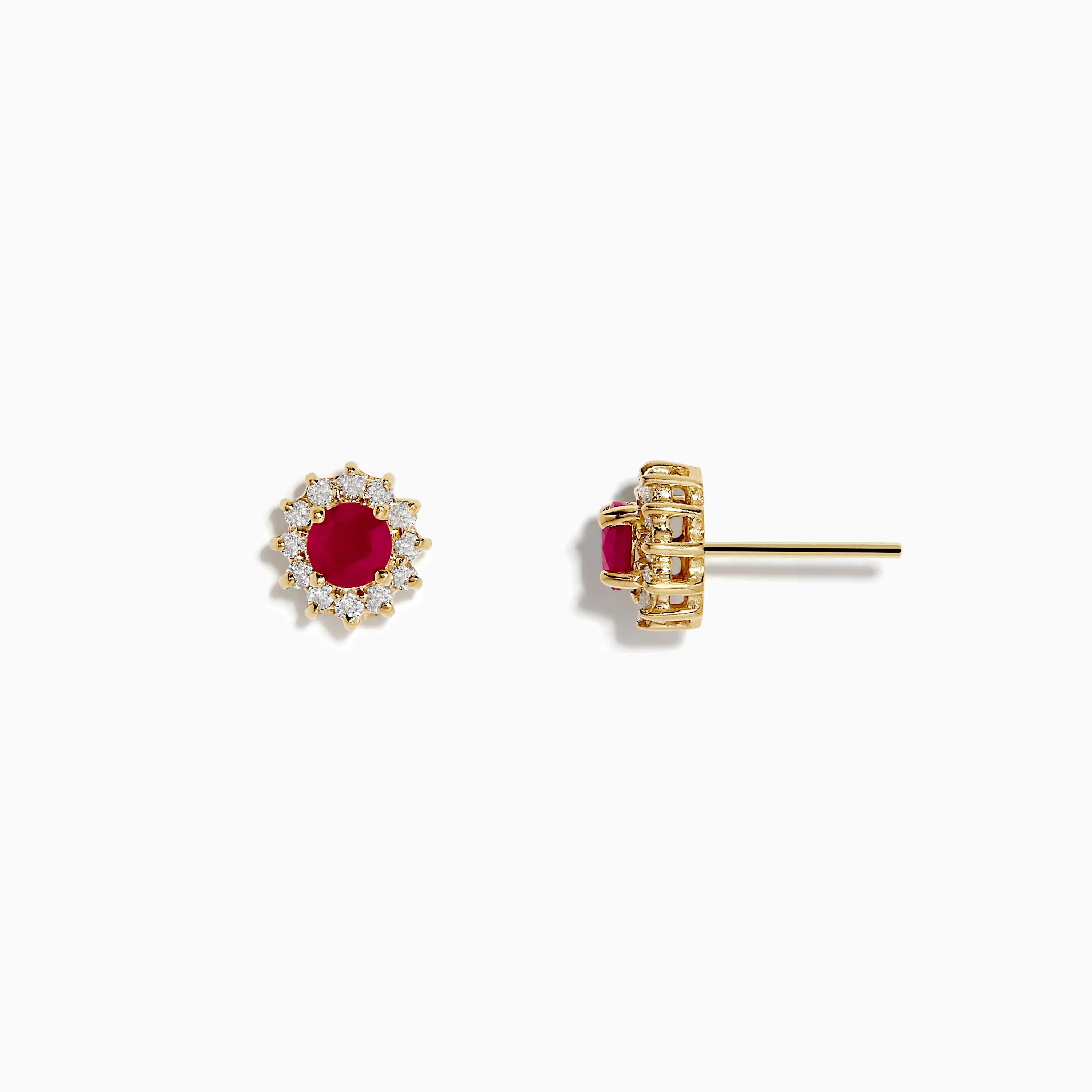 Ruby Royal 14K Yellow Gold Round Diamond Halo Ruby Stud Earrings, 0.89 TCW sold by Effy product image thumbnail 2