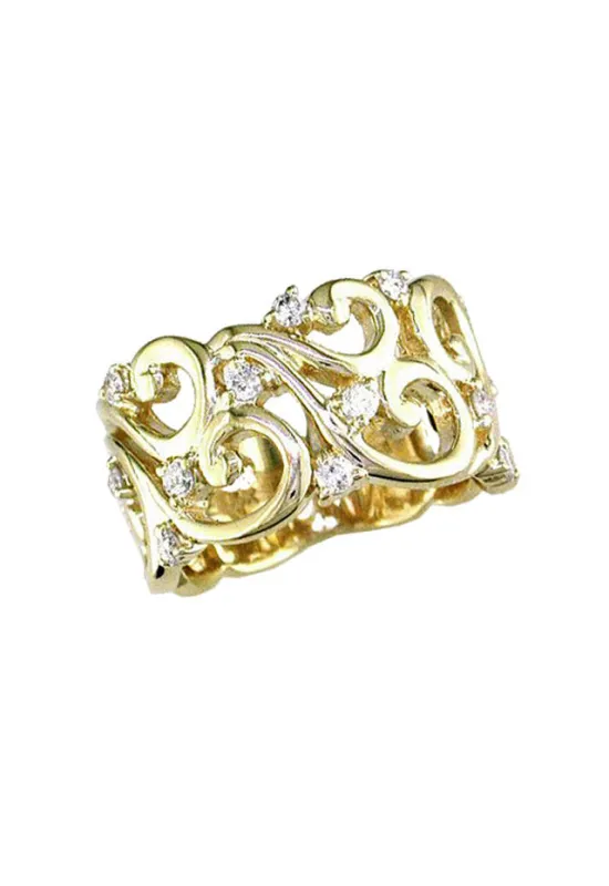 D'Oro 14K Yellow Gold Diamond Filigree Ring, 0.41 TCW sold by Effy