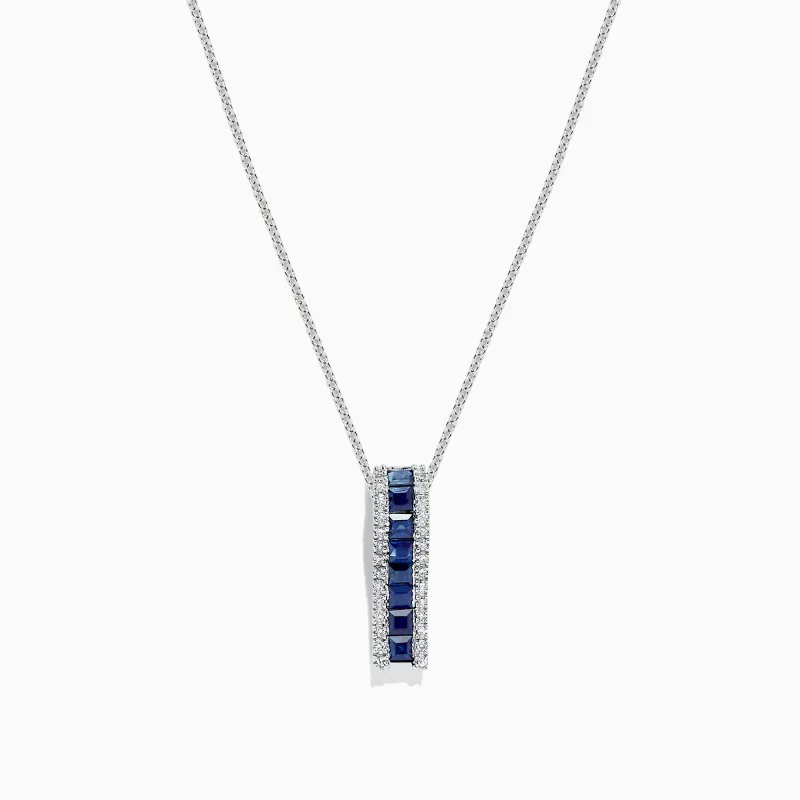 14K White Gold Blue Sapphire and Diamond Pendant, 1.20 TCW sold by Effy
