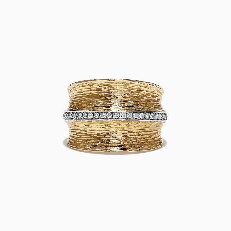 D'Oro 14K Yellow Textured Gold Diamond Ring, 0.24 TCW sold by Effy