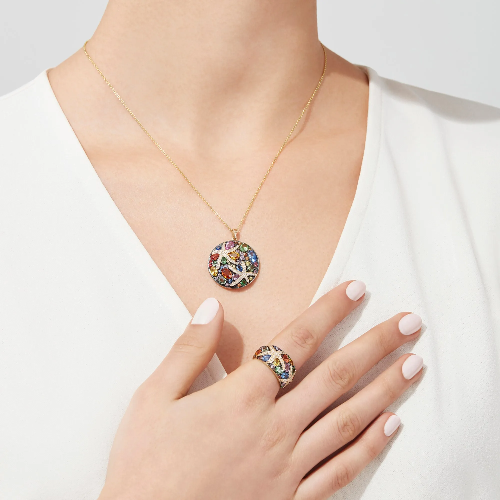 Watercolors 14K Yellow Gold Multi Sapphire & Diamond Pendant, 5.71 TCW sold by Effy product image thumbnail 2