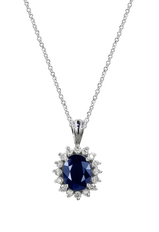 Royalty 14K White Gold Blue Sapphire and Diamond Pendant, 2.29 TCW sold by Effy