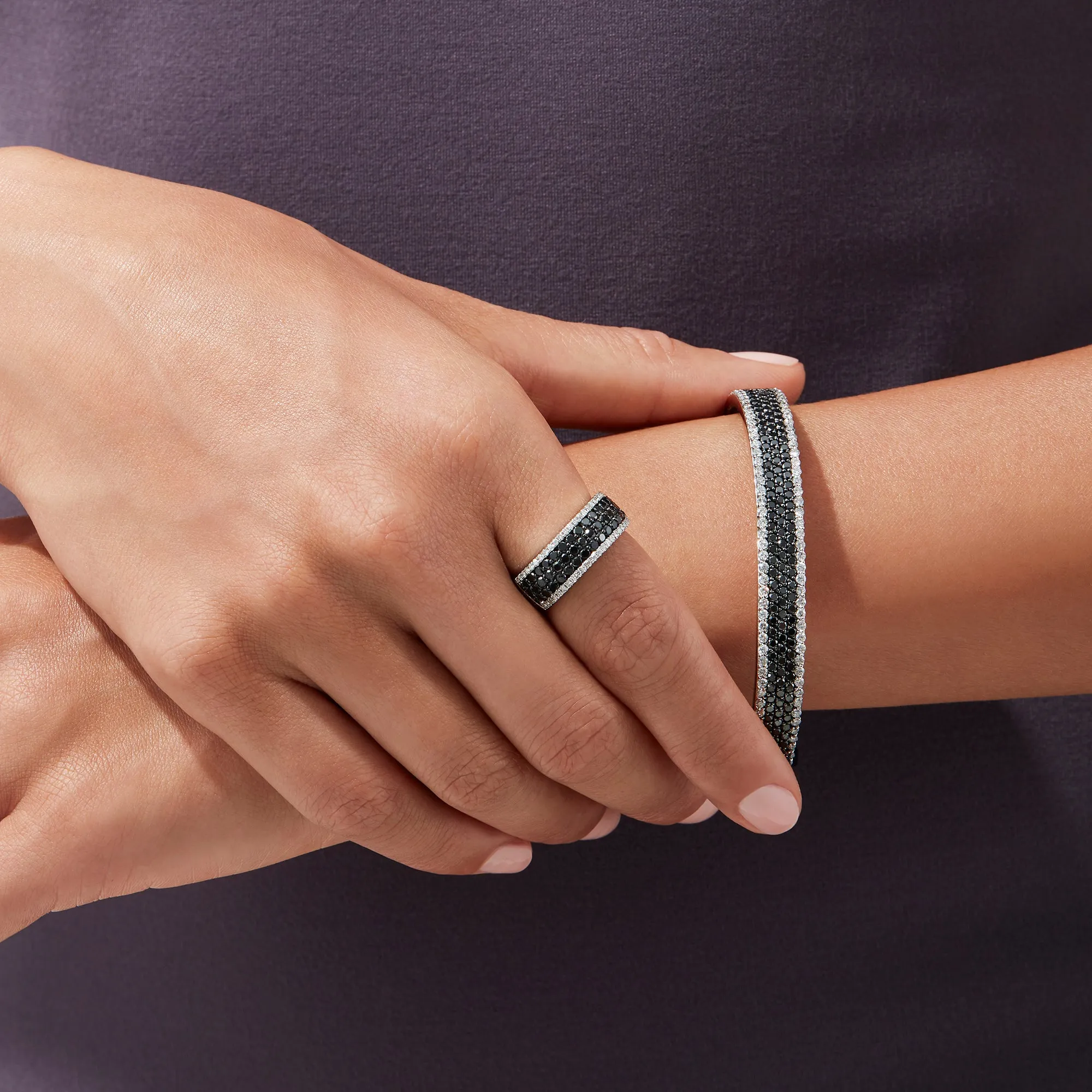 14K White Gold Black and White Diamond Bangle, 4.47 TCW sold by Effy product image thumbnail 2