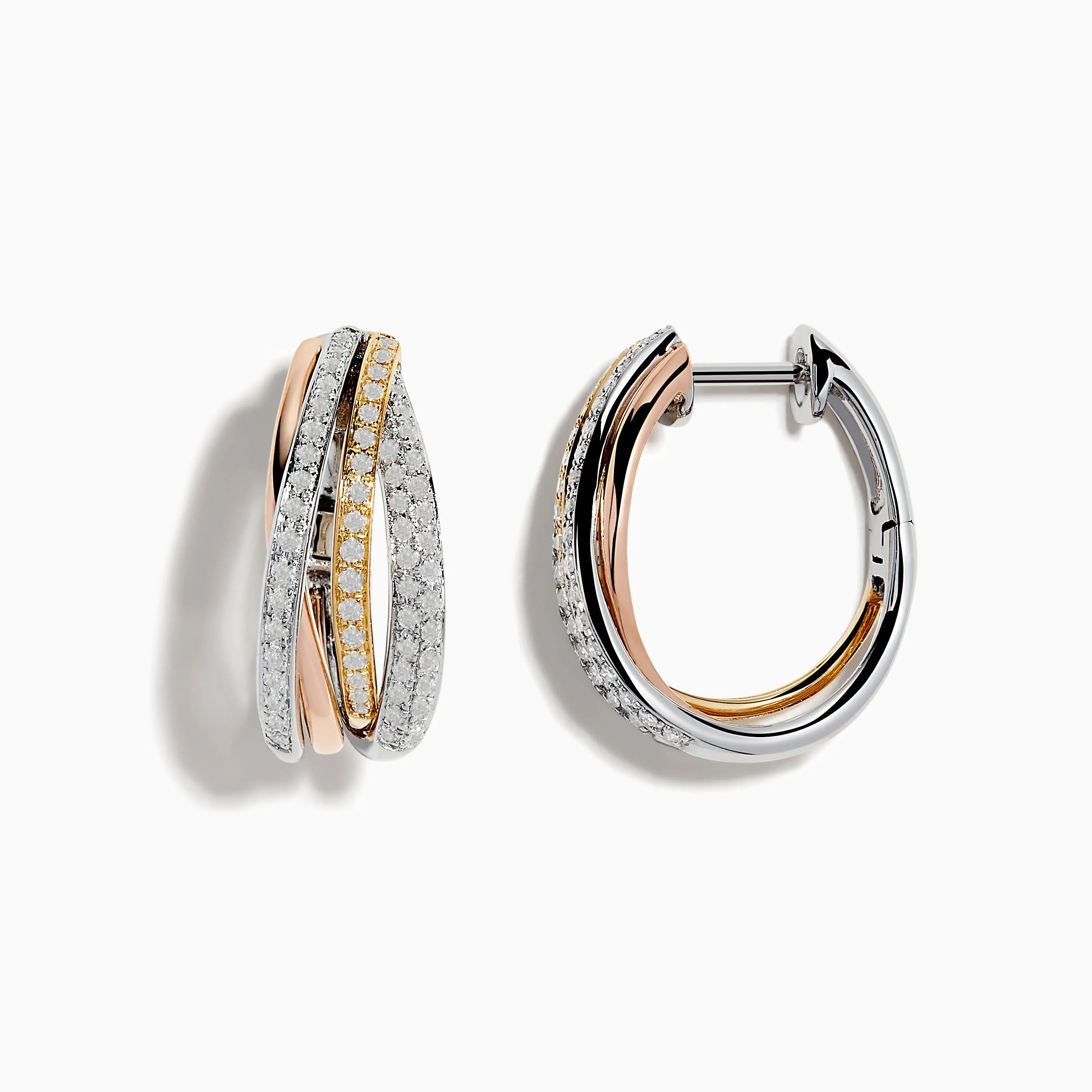 Trio 14K Tri Color 5/8" Diamond Crossover Hoop Earrings, 0.52 TCW sold by Effy product image thumbnail 2