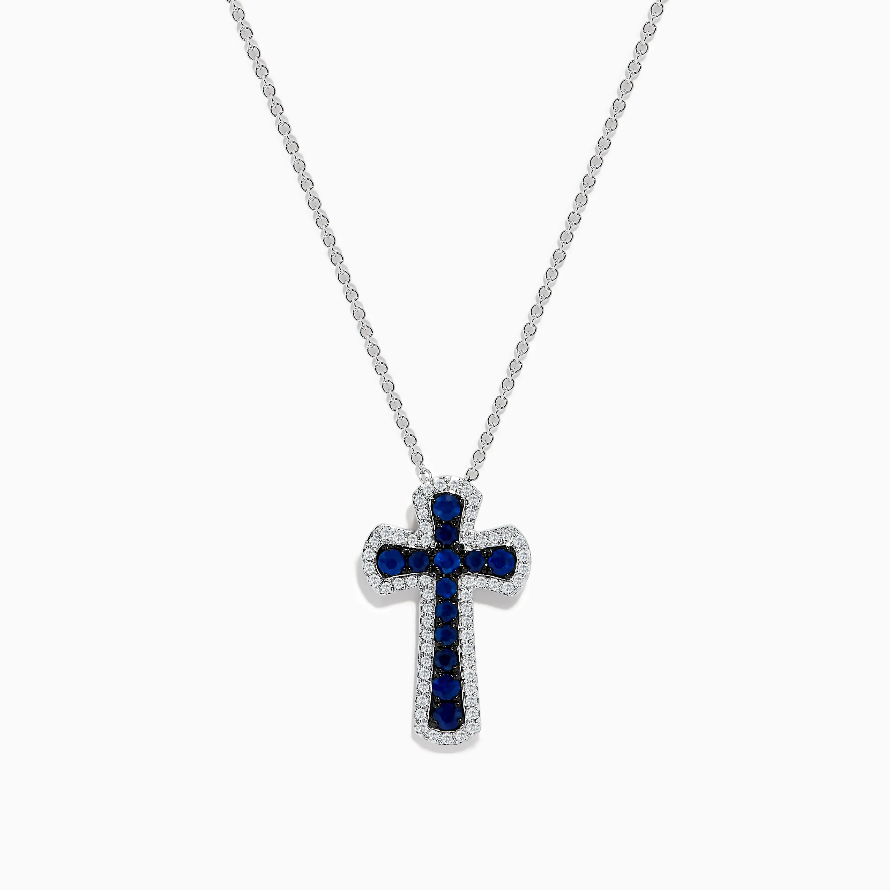 14K White Gold Blue Sapphire & Diamond Cross Pendant, 0.91 TCW sold by Effy
