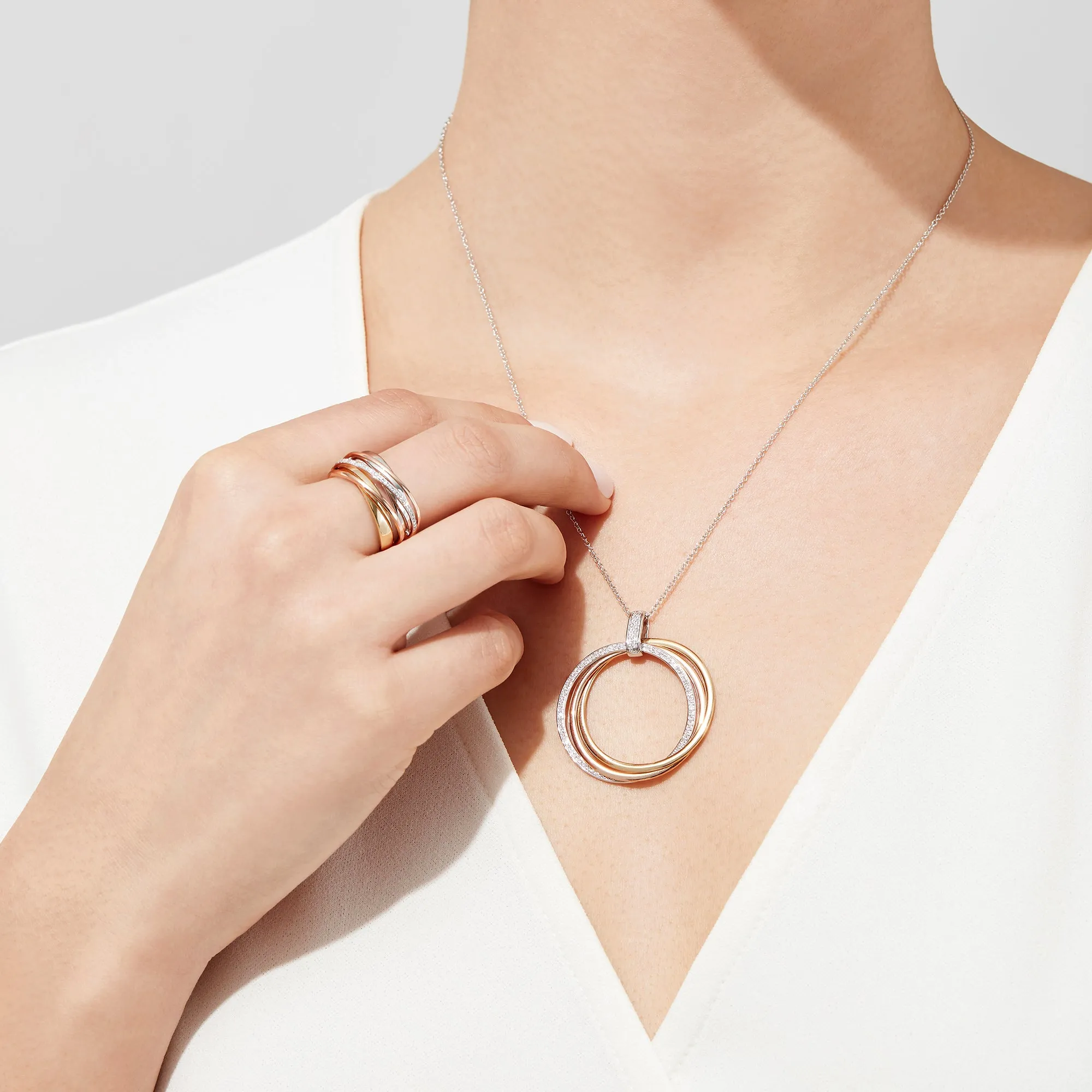 Trio 14K Tri-Color Gold Diamond Circles Pendant, 0.30 TCW sold by Effy product image thumbnail 2