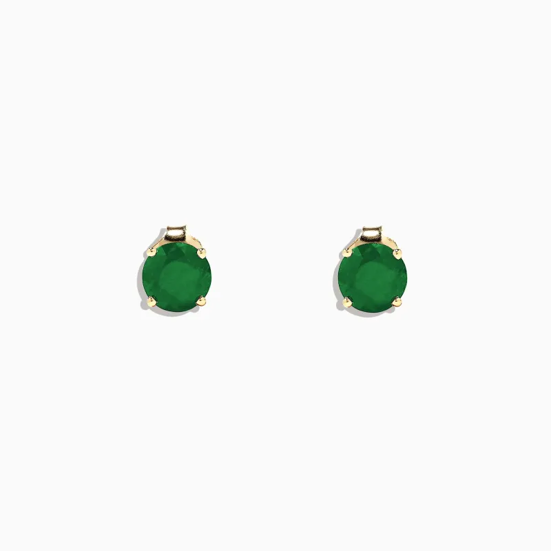 14K Yellow Gold Solitaire Round Emerald Stud Earrings, 1.62 TCW sold by Effy