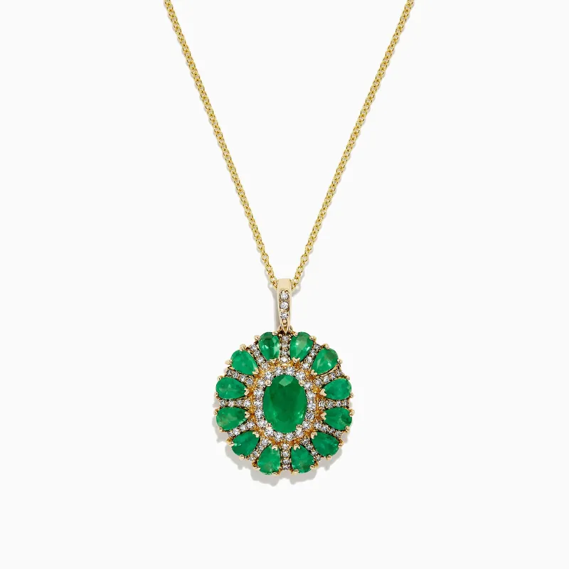 Gemma Emerald and Diamond Flower Pendant, 4.19 TCW sold by Effy
