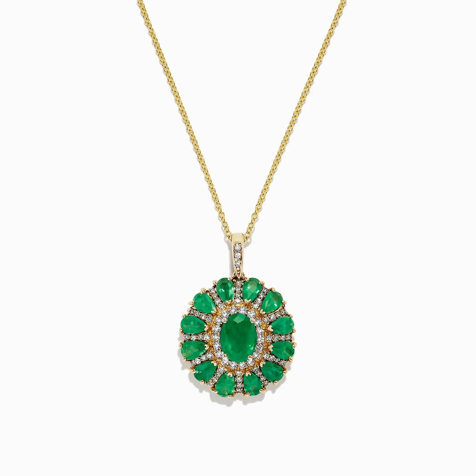Gemma Emerald and Diamond Flower Pendant, 4.19 TCW sold by Effy