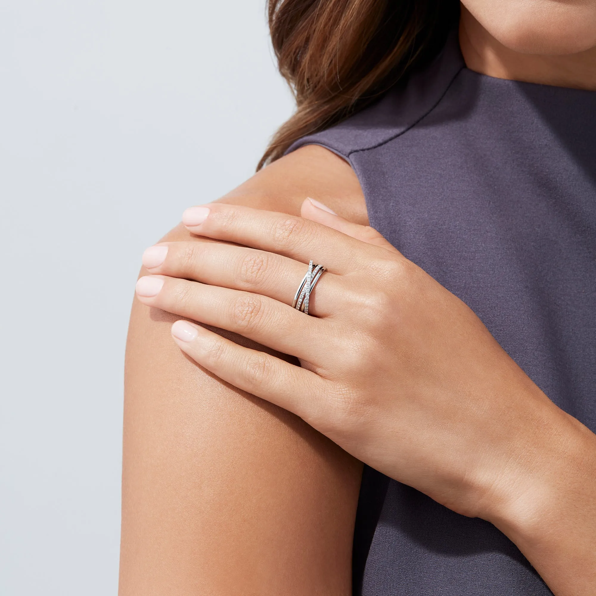 Pave Classica 14K White Gold Diamond Cross Over Ring, 0.29 TCW sold by Effy product image thumbnail 2