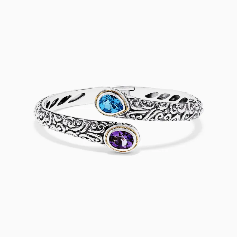 925 Sterling Silver & 18K Gold Topaz and Amethyst Bangle, 3.32 TCW sold by Effy