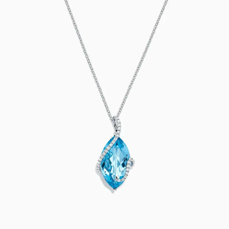 Ocean Bleu 14K White Gold Blue Topaz & Diamond Pendant, 7.27 TCW sold by Effy