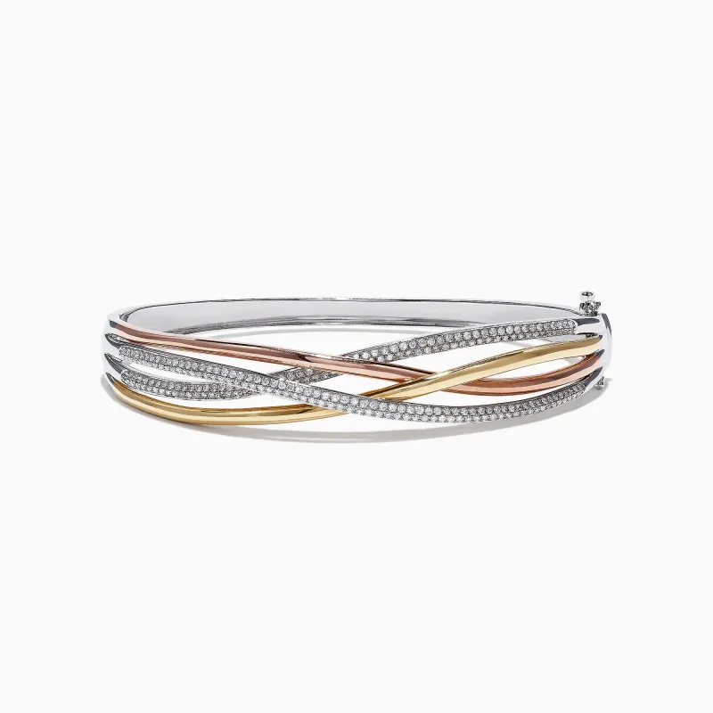 Trio 14K Tri-Color Gold Diamond Crossover Bangle, 1.03 TCW sold by Effy