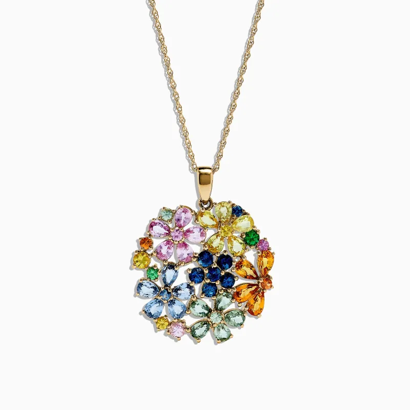 14K Yellow Gold Multi Sapphire and Tsavorite Floral Pendant, 7.53 TCW sold by Effy