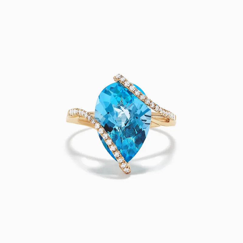 Ocean Bleu 14K Yellow Gold Blue Topaz and Diamond Ring, 6.28 TCW sold by Effy