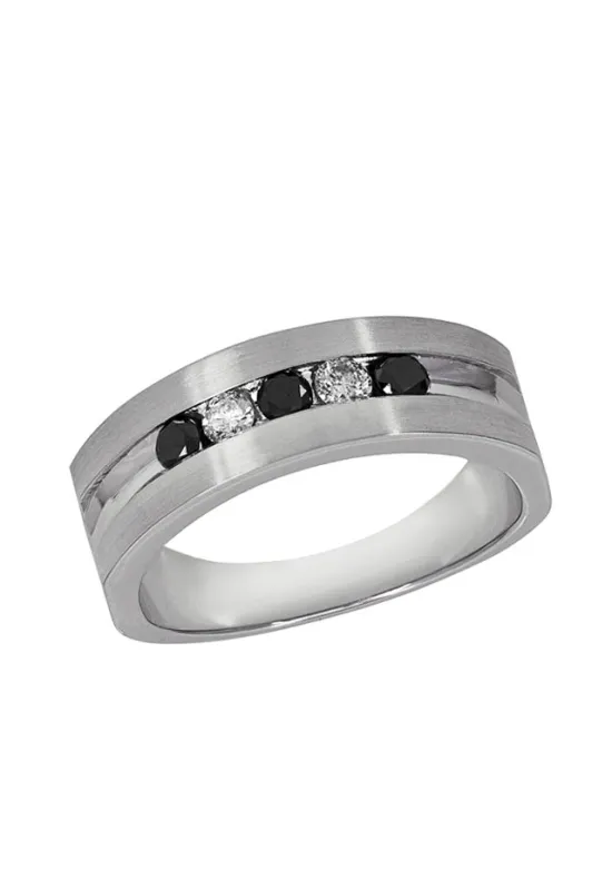 Men's 14K White Gold Black and White Diamond Ring, 0.49 TCW sold by Effy