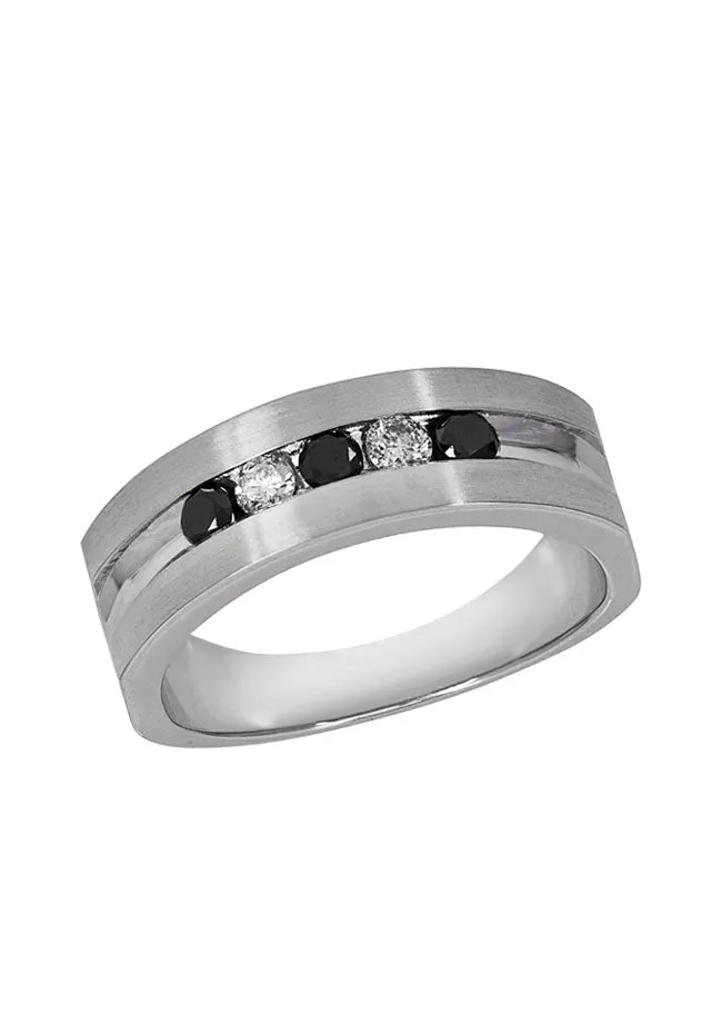 Men's 14K White Gold Black and White Diamond Ring, 0.49 TCW sold by Effy