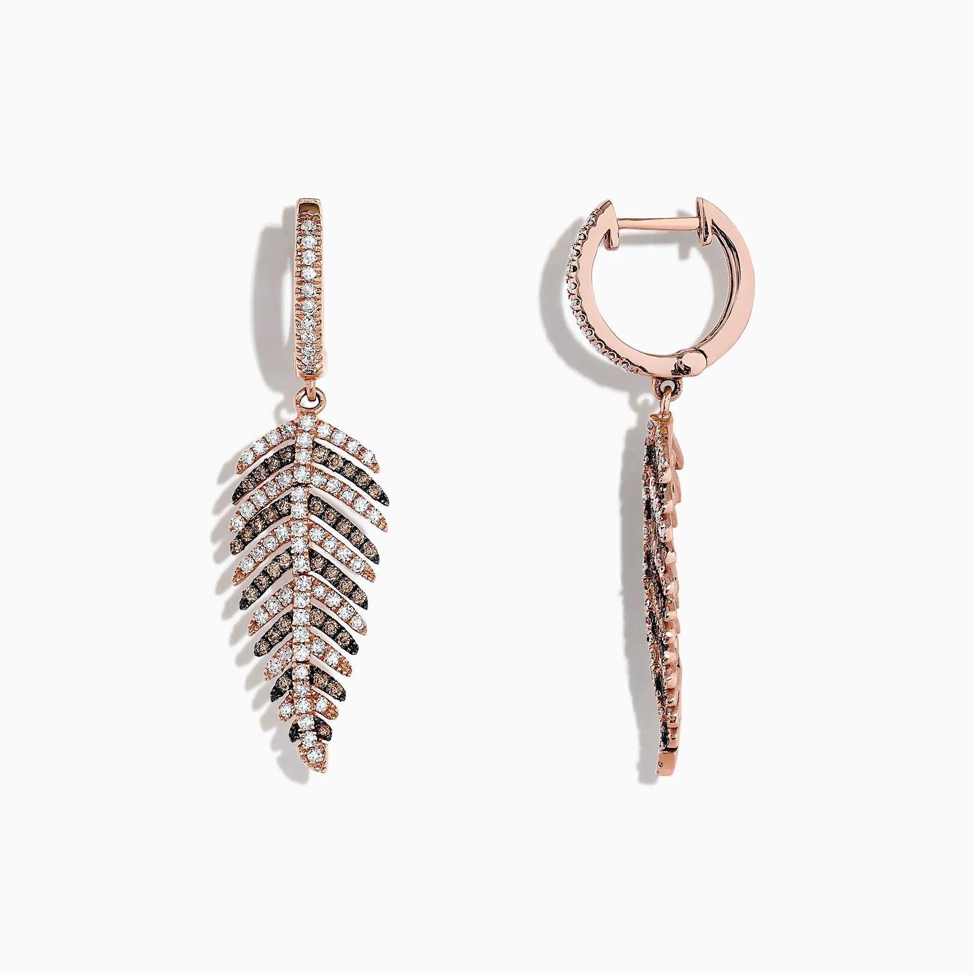 14K Rose Gold Espresso & White Diamond Leaf Earrings, 1.05 TCW sold by Effy product image thumbnail 2