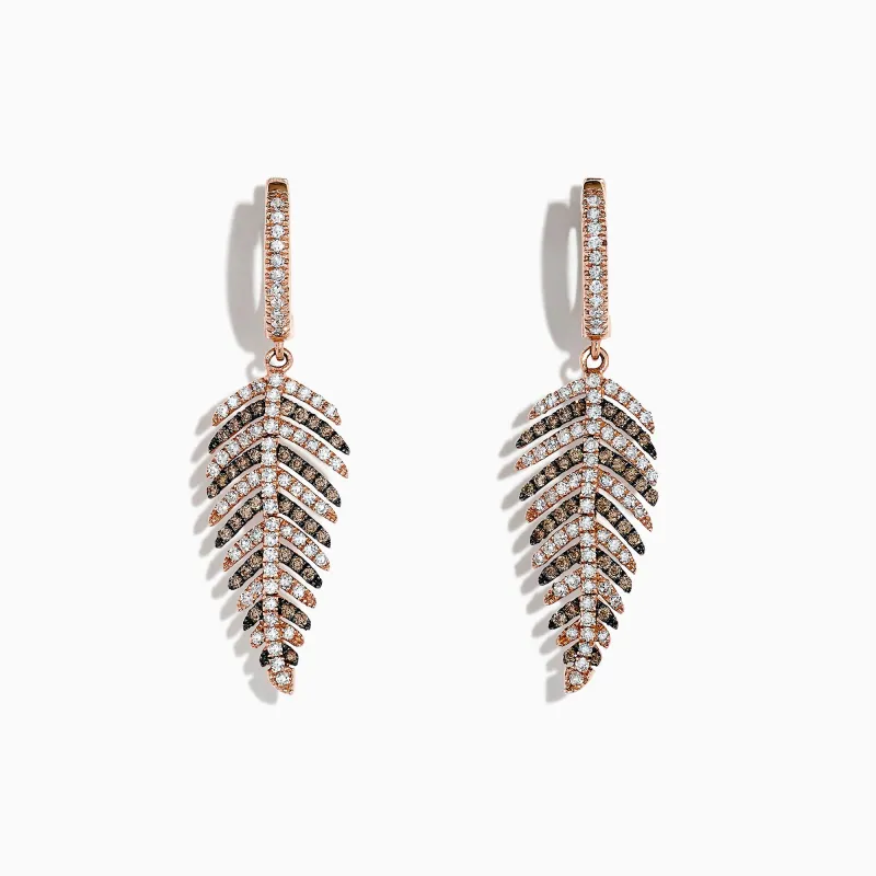 14K Rose Gold Espresso & White Diamond Leaf Earrings, 1.05 TCW sold by Effy