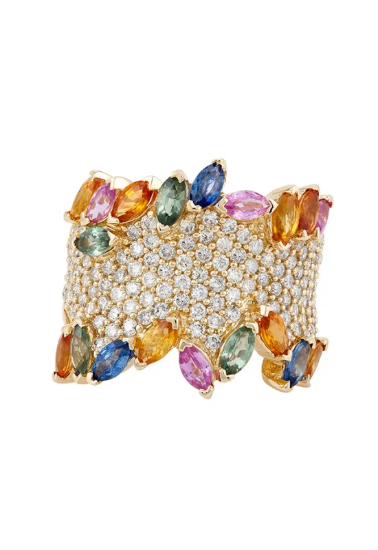 Watercolors 14K Yellow Gold Multi Sapphire and Diamond Ring, 4.60 TCW sold by Effy