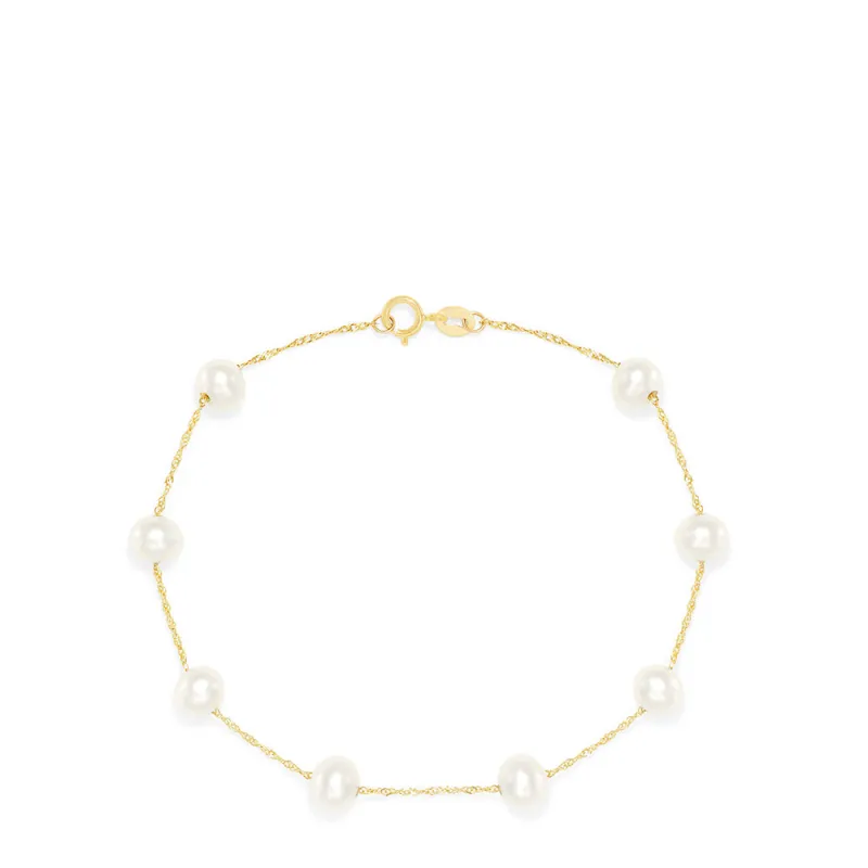 14K Yellow Gold Cultured Fresh Water Pearl Station Bracelet sold by Effy