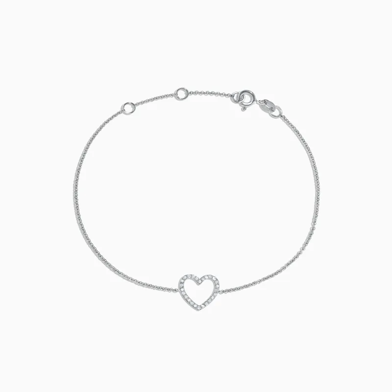 Novelty 14K White Gold Diamond Heart Bracelet, 0.10 TCW sold by Effy