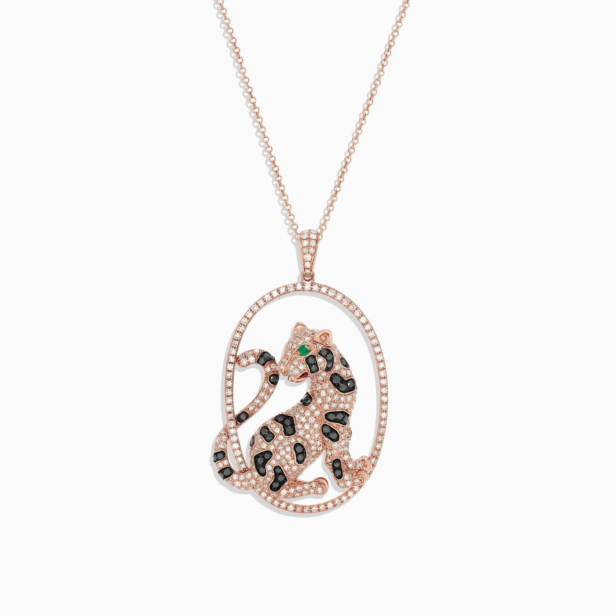 Signature 14K Rose Gold Diamond and Emerald Panther Pendant, 1.75 TCW sold by Effy