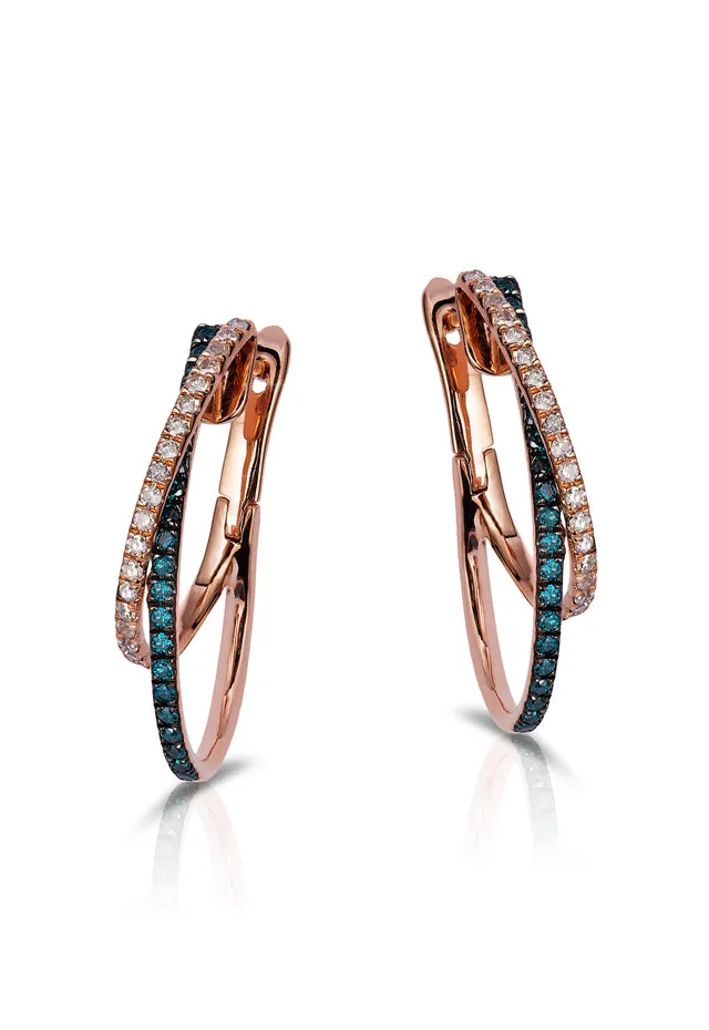 Bella Bleu 14K Rose Gold Blue and White Diamond Earrings, 0.58 TCW sold by Effy