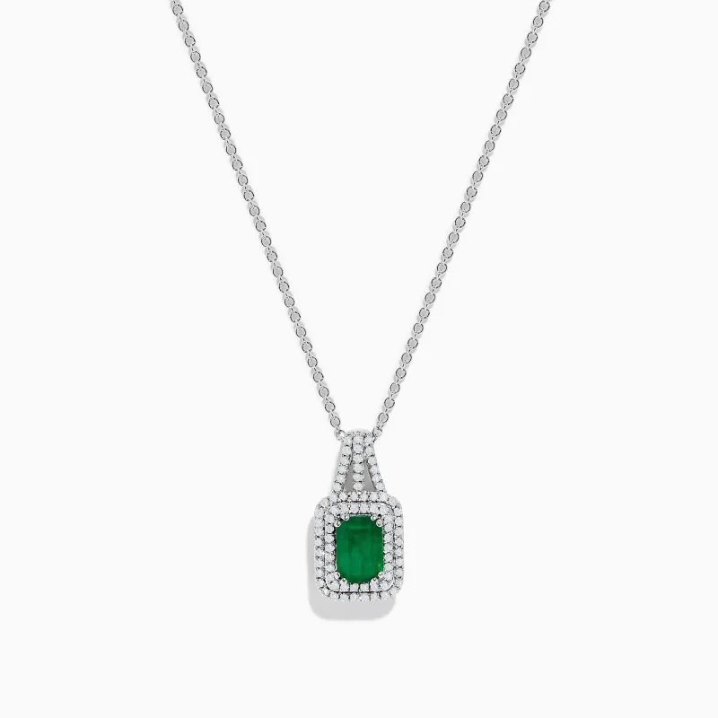 14K White Gold Emerald & Diamond Pendant, 1.25 TCW sold by Effy