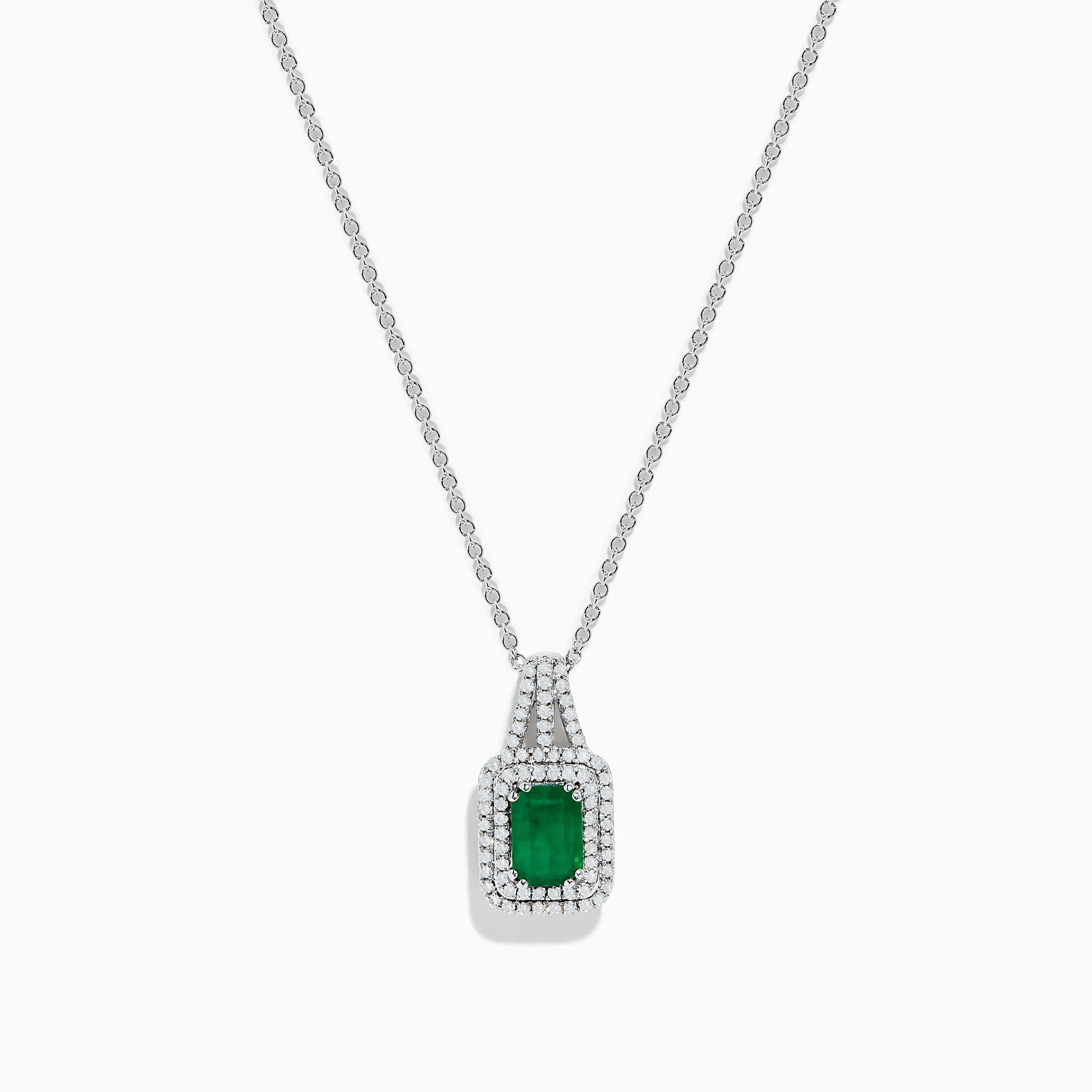 14K White Gold Emerald & Diamond Pendant, 1.25 TCW sold by Effy